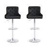 Bar Stool, Velvet Upholstered SEAT , Gas lifter, Decorated with Nailhead Trim,Set of 2, Black seat, Silver base, Square footrest,