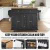 Kitchen Island Cart, 43" Wood Top Mobile Carts with Storage Cabinet, Rolling Table with Drop Leaf, Spice Rack, Towel Bar, Adjustable Shelf, Drawer