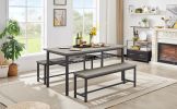 Oversized dining table set for 6, 3-Piece Kitchen Table with 2 Benches, Dining Room Table Set for Home Kitchen, Restaurant, Rustic Grey, 67'' L x 31.5