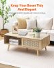 Rattan Coffee Table, Mid Century Modern Coffee Table, Rectangle Wood Coffee Table, 42 Inch Modern Boho Style Two Layers Storage Coffee Table
