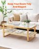 Rattan Coffee Table, Rectangle Rattan Woven Wood Coffee Table with Tempered Glass Top, 45-Inch Modern Boho Storage Coffee Table with Natural Wood Legs