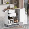 K&K Store Kitchen Cart with Spice Rack ; Towel Rack & Two Drawers; Rubber wood top; Kitchen Island with 4 Wheels for Dining Rooms Kitchens Living Room