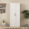 High wardrobe and kitchen cabinet with 2 doors and 3 partitions to separate 4 storage spaces; white