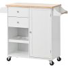 K&K Store Kitchen Cart with Spice Rack ; Towel Rack & Two Drawers; Rubber wood top; Kitchen Island with 4 Wheels for Dining Rooms Kitchens Living Room