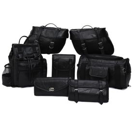 Motorcycle Bags - Luggage Set - All Genuine Leather - Fits Any US Bike - Extra Storage Pockets Featuring Rugged Stitching - Set of 9 Pieces