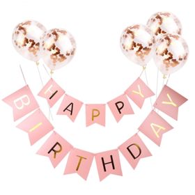 Happy Birthday Lettering Banner Rose Gold Multicolored Balloons (Option: C)