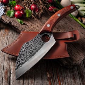Segmented Forged Leather Sheath Sharp Non-grinding Picnic Knife (Option: Ring vegetables cut-Sheath)