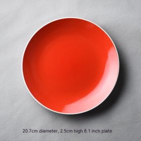 Ceramic Red Plate Household Dinner Plate European Meal Tray Creative Tableware Personality Simple Breakfast Plate (Option: Lotus Root 6037)