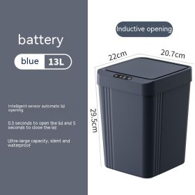 Kitchen Living Room Waterproof Automatic Smart Induction Trash Can With Lid (Color: Blue)
