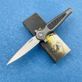 Folding Knife Titanium Handle Outdoor Camping (Color: Grey)