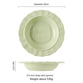 Ceramic Plate Cartoon Cute Relief Dish Dim Sum Dessert Cake (Option: Deep Plates Green)