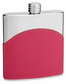 Faux Leather Hip Flask Holding 6 oz - Pocket Size (Option: Stainless Steel Rustproof Screw-On Cap - Pink Finish - Perfect for Engraving)