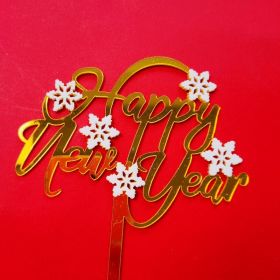 Double-layer Snowflake Happy New Year Acrylic Cake Insert Plate Dessert Table Decoration (Option: Gold white)