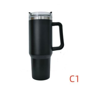 40 oz. With Logo Stainless Steel Thermos Handle Water Glass With Lid And Straw Beer Glass Car Travel Kettle Outdoor Water Bottle (Color: C1, Capacity: 1200ml)