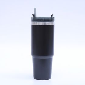 1pc Stainless Steel Vacuum Mug; Home; Office Or Car Vacuum Flask; Insulation Cup With Straw; Insulated Tumbler (Color: Black)