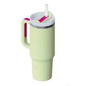 Mug Tumbler with Handle Insulated Tumbler with Lids Straw Stainless Steel Coffee Cups with Adjustable Strap Water Bottle Pouch (Color: Light green cup)