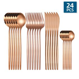 24pcs/Set Stainless Steel Cutlery; Portuguese Cutlery Spoon; Western Cutlery Set (Color: Rose Gold)