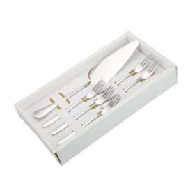 6pcs/set Cake Knife And Fork Set for Household & Commerial (type: With 3-tine Forks, Color: Silver)