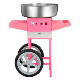Electric Cotton Candy Machine with Cart, 1000W Commercial Candy Floss Maker with 20.5 in Stainless Steel Bowl, Sugar Scoop, and Drawer, Easy to Use (With Vehicle or Not: Yes, Color: Pink)