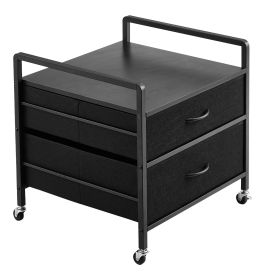 Mini Fridge Stand with Storage, 176 lb-Capacity Mini Fridge Table with 2 Drawers & 4 Swivel Wheels, Mobile Mini Fridge Shelf (Color: Black)