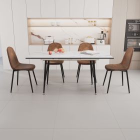 47"-63" extendable MDF modern dining table and chair set, suitable for 2-6 people, white dining table and modern round dining chair 4-piece set (Color: White+Brown)