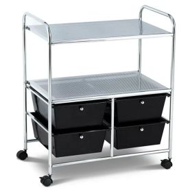 4 Drawer Rolling Storage Cart shelf Scrapbook Paper Office School Organizer;  Black / White (Color: Black)