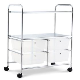 4 Drawer Rolling Storage Cart shelf Scrapbook Paper Office School Organizer;  Black / White (Color: White)
