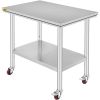 VEVOR Stainless Steel Prep Table, 24 x 24 x 36 Inch, 600lbs Load Capacity Heavy Duty Metal Worktable with Adjustable Undershelf & Universal Wheels, Co