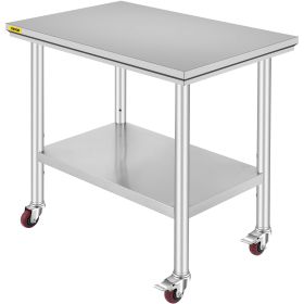 VEVOR Stainless Steel Prep Table, 24 x 24 x 36 Inch, 600lbs Load Capacity Heavy Duty Metal Worktable with Adjustable Undershelf & Universal Wheels, Co (Item Size: 36 x 24 inch)
