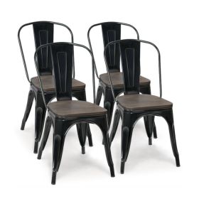 18 Inch Set of 4 Metal Dining Chair with Stackable Design (Color: Black)