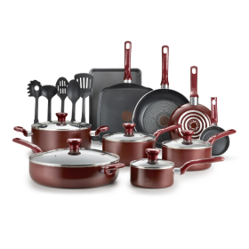 Easy Care Nonstick Cookware, 20 Piece Set, Grey, Dishwasher Safe (Actual Color: Red)