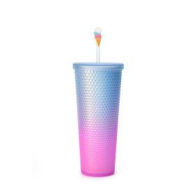 Full inlaid glass. Mattly black inlaid glass with a lid and straw. Repeatable double -wall insulation travel glass. Plastic acrylic soft color glass, (Color: Blue pink)