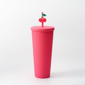The glass with a lid, the plastic snail cup and straw Brook wall with the lid, the lid is leaked, no BPA, insulating glass, lid and straw, cold glass, (Color: Pink)