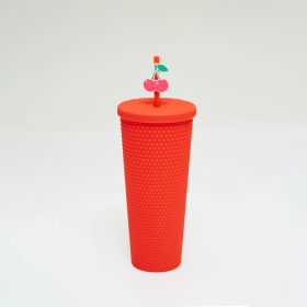 The glass with a lid, the plastic snail cup and straw Brook wall with the lid, the lid is leaked, no BPA, insulating glass, lid and straw, cold glass, (Color: Red)
