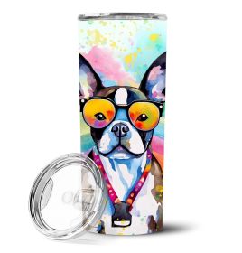 Boston Terrier Hippie Dawg Stainless Steel Skinny Tumbler Vacuum Double Walled Reusable Insulated Tumbler Travel Cup for Coffee Cocktails Gift with Li (Default: Default)