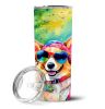 Corgi Hippie Dawg Stainless Steel Skinny Tumbler Vacuum Double Walled Reusable Insulated Tumbler Travel Cup for Coffee Cocktails Gift with Lid, 20 oz