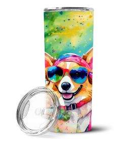Corgi Hippie Dawg Stainless Steel Skinny Tumbler Vacuum Double Walled Reusable Insulated Tumbler Travel Cup for Coffee Cocktails Gift with Lid, 20 oz (Default: Default)