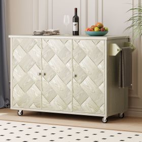 51.2"W Ash Veneer Solid Wood Handwoven Kitchen Island with Drop Leaf, Coastal Kitchen Island on Wheels with Internal Storage Rack (Material: MDF,Pine, Color: Champagne)