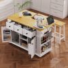 53 inch Large Kitchen Island with Drop Leaf,Power Outlet,Door Internal Storage Rack