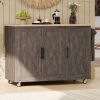 51.2"W Geometric Twill Stripe Textured Design Kitchen Island with Drop Leaf, Farmhouse Kitchen Island on Wheels with Internal Storage Rack