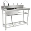 Stainless Steel Utility Sink, Free Standing Single Bowl Commercial Kitchen Sink Set w/Workbench