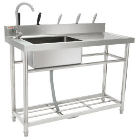 Stainless Steel Utility Sink, Free Standing Single Bowl Commercial Kitchen Sink Set w/Workbench (Product Type: Left Single Slot with Platform, Length: 47 inch)