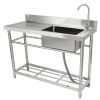 Stainless Steel Utility Sink, Free Standing Single Bowl Commercial Kitchen Sink Set w/Workbench