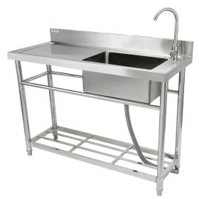 Stainless Steel Utility Sink, Free Standing Single Bowl Commercial Kitchen Sink Set w/Workbench (Product Type: Right Single Slot with Platform, Length: 39.4 inches)