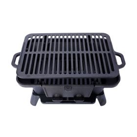 Portable Cast Iron BBQ Grill with Grate for Outdoor (type: Style A, Color: Black)