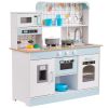 Play Kitchen for Kids, Wooden Toy Kitchen Set with Lights and Sounds, Toddler Kitchen with Ice Maker, Oven, Sink, Microwaves
