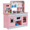 Play Kitchen for Kids, Wooden Toy Kitchen Set with Lights and Sounds, Toddler Kitchen with Ice Maker, Oven, Sink, Microwaves