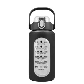 64Oz Glass Water Bottle Sports Water Bottle Motivational Water Bottle Water Intake Tracker Bottle with Straw Time Marker Silicone Sleeve Handle for Gy (Color: Black, size: 32oz)
