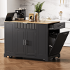 Fluted Kitchen Island with Trash Can Storage Cabinet, Power Outlet, Internal Storage Rack, Rolling Kitchen Islands on 5 Wheels with 3 Drawer