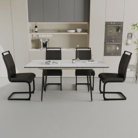 47"-63" expandable dining table set for 2-6 people (Color: White+Black)